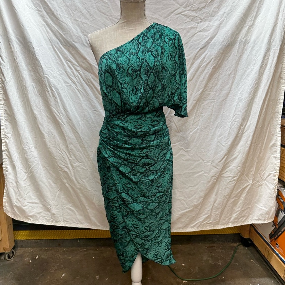 DO+BE Green Animal Print One Shoulder Dress Size Small - Picture 1 of 11